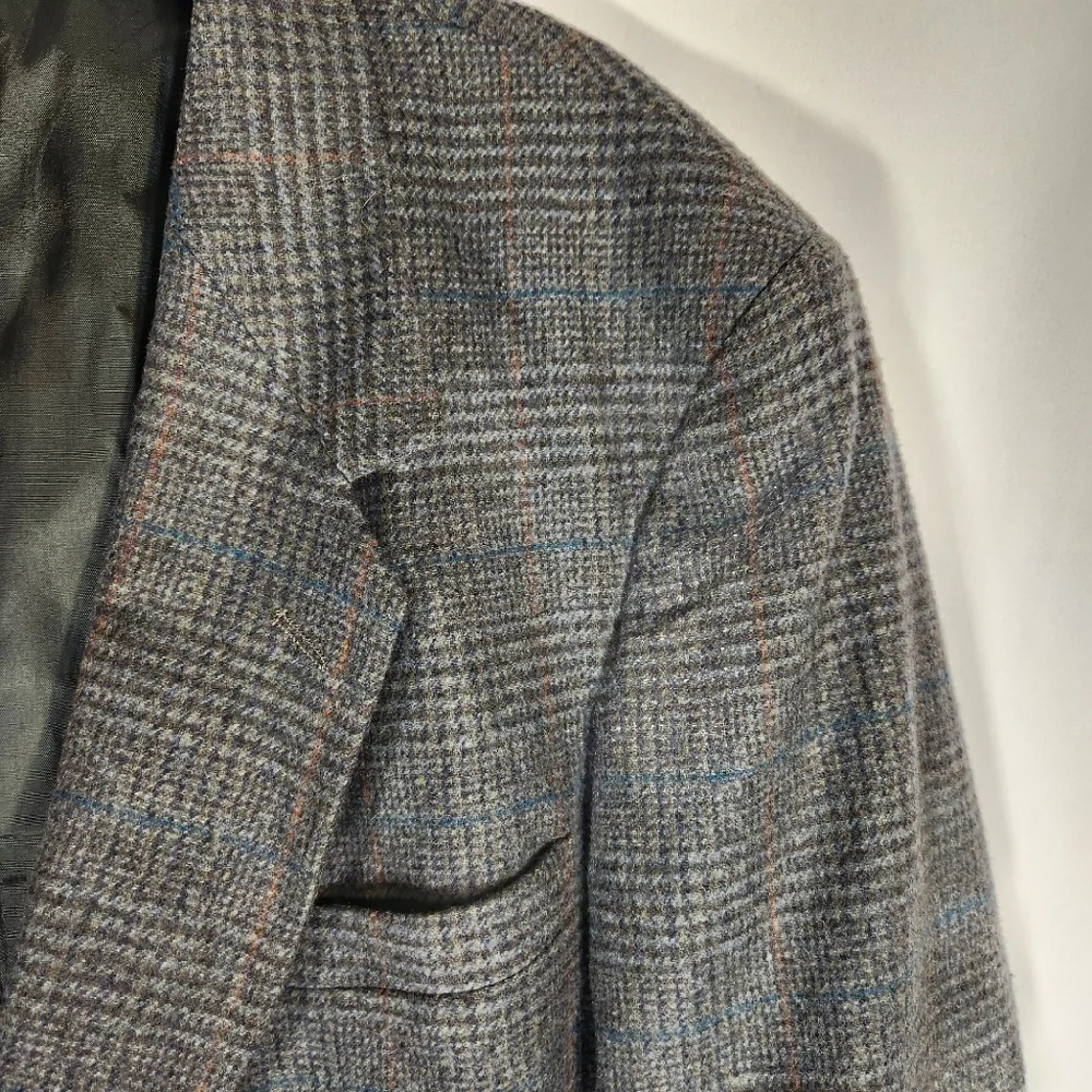 Towncraft Grey Plaid 2 Button Wool Blazer Check Measurements for Size (48?)